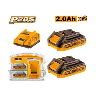 Baterie (Acumulator) 20V 2Ah Set 2 buc cu Incarcator P20S Ingco FBCPK1222E