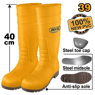 Cizme Cauciuc Galbene cu Varf Talpa Metalica 39 INGCO SSH092S1P.39