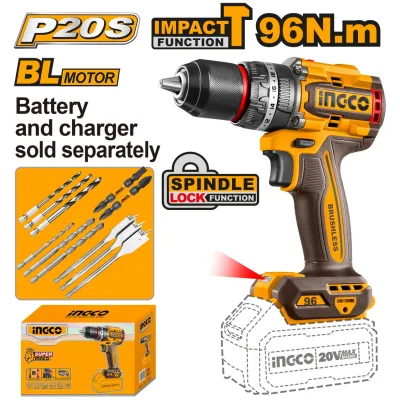 Masina de gaurit si insurubat autofiletanta 20V, Brushless, 96Nm, fara acumulator – INGCO CIDLI209681