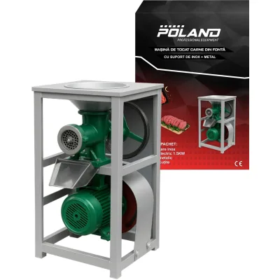 Masina tocat carne din fonta cu suport inox + metal, 1.5kW, 5 kg/min, Poland B9204