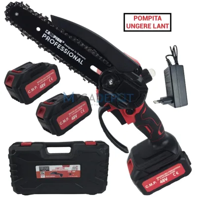 Mini Drujba electrica cu 2 acumulatori 48V, 180cm, ungere lant, valiza transport, Campion CMP1798