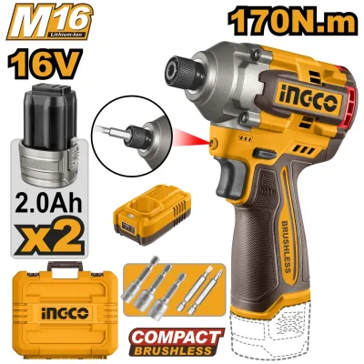 Bormasina cu Impact 16V 170Nm Brushless 0-2700 rpm 0-3500 bpm Prindere Hex 6.35mm LED CIRLI16178 cu 2 Acumulatori 2Ah si Incarcator