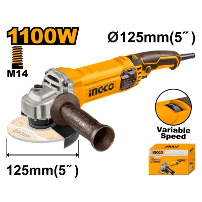Flex Unghiular Profesional 1100W 125mm Turatie Variabila INGCO AG1100385, 5000-12000 rpm, filet M14, alimentare 220-240V