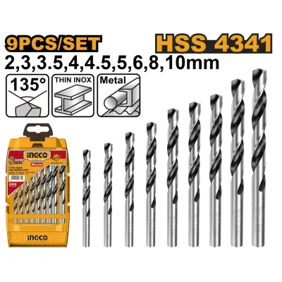 Set Burghie Metal 9 buc AKD1095 – HSS 4341, 2-10mm, Burghie Elicoidale Precizie pentru Otel si Metale