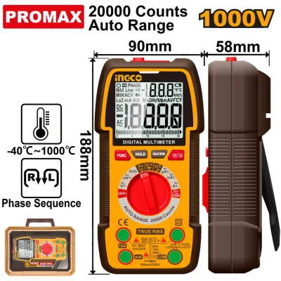 Multimetru Digital Profesional DM410003 – TRU RMS 20000 Puncte, 1000V DC / 750V AC, 10A, Auto Range, Masurare Temperatura -40°C~1000°C, NCV, LowZ