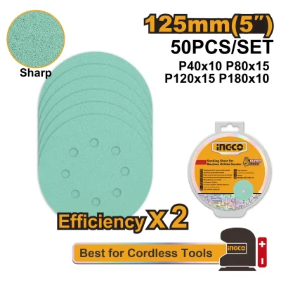 Smirghel Industrial 125mm AKRS125050 – Set 50 Buc, Granulatii P40/P80/P120/P180, Discuri Slefuire Profesionale pentru Lemn, Metal, Perete