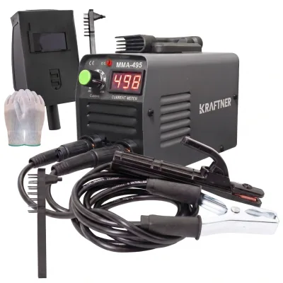 Aparat de sudura invertor MMA, KRAFTNER, 495a, afisaj digital, accesorii incluse, manusi bonus, cablu 1,8m KF-2759