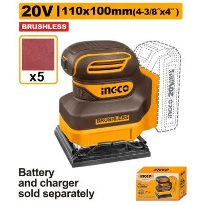 Slefuitor oscilant INGCO, 20V, Brushless, talpa 110x100mm, 12000 RPM, 5 hartii abrazive incluse, fara acumulator si incarcator, cod produs CPSLI2024