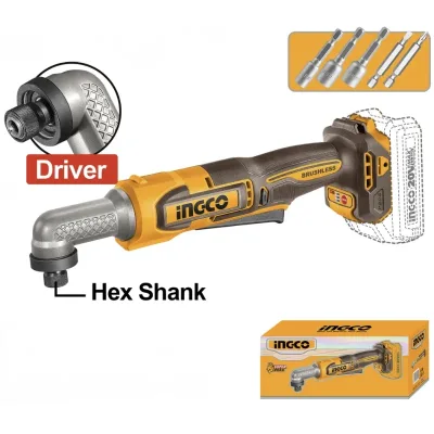 Filetanta unghiulara cu impact INGCO CAIRLI2081, 20V, Brushless, 80Nm, HEX 1/4”, 90 grade, 3 trepte viteza, 2200 RPM, 3400 BPM, fara acumulator si incarcator