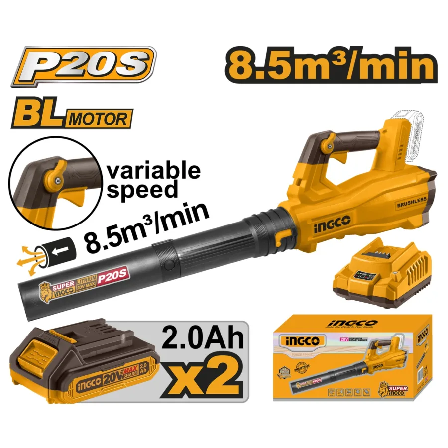 Suflanta aer 20V Cu 2 Acumulatori 2Ah, 8.5 m3/min, 42 m/s Ingco CABLI204282