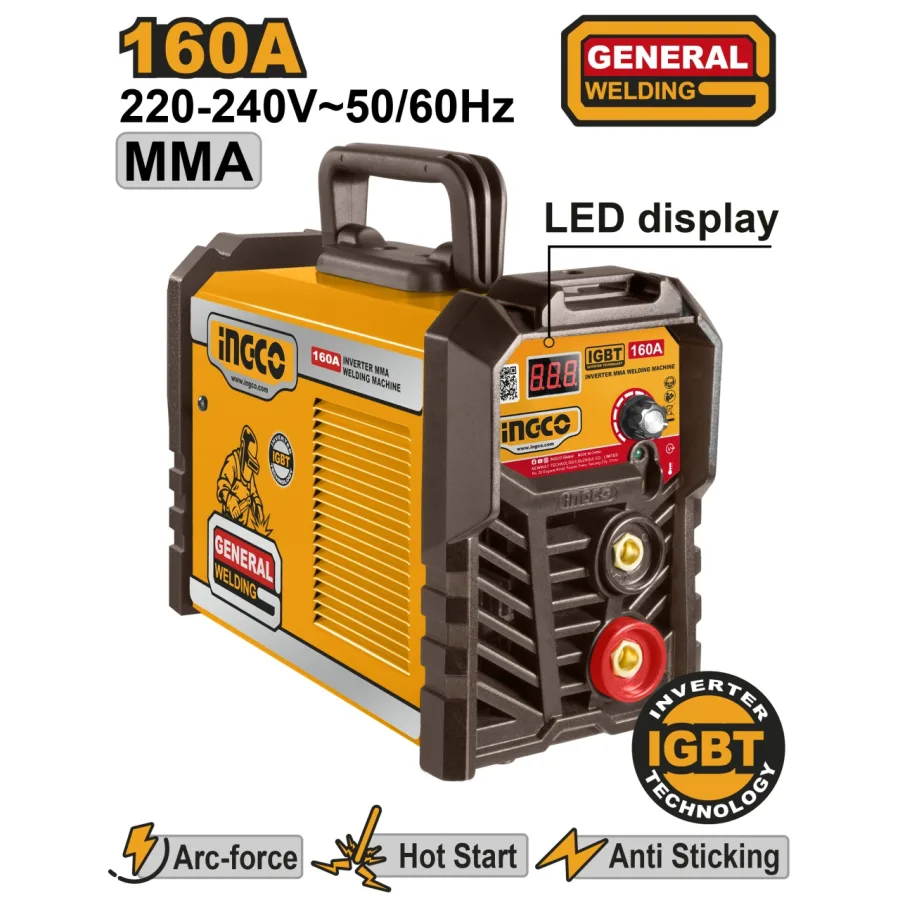 Aparat de Sudura cu Invertor 160A electrod: 1.6-4.0mm, Ingco ING-MMA16021E