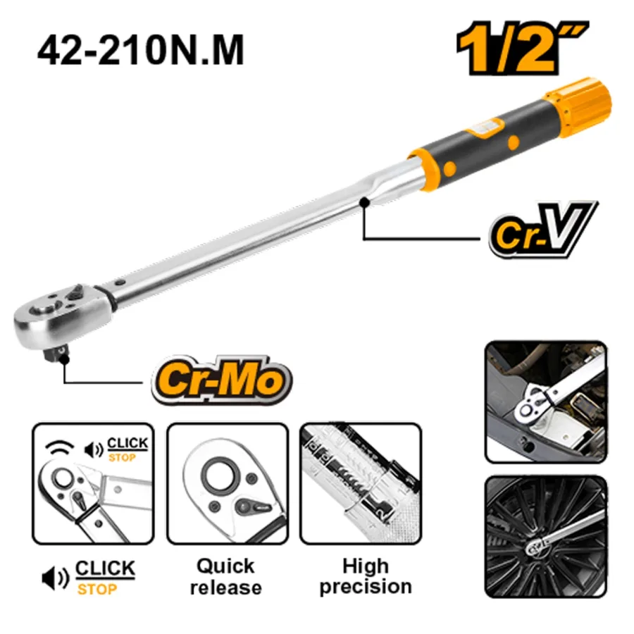 Cheie Dinamometrica 1/2 , 40-200nm, CHROMOLY, 613mm lungime, Ingco HPTW200N1