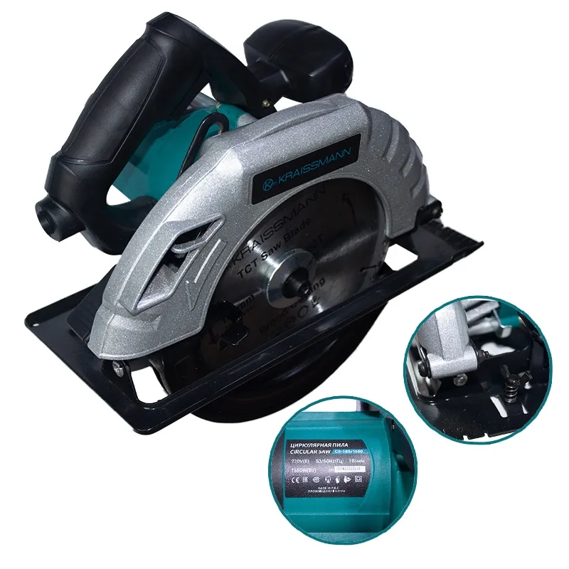 Fierastrau circular 1650W, disc 185mm, adancime taiere 62mm, ghidaj inclus, Kraissmann CS-185/1650
