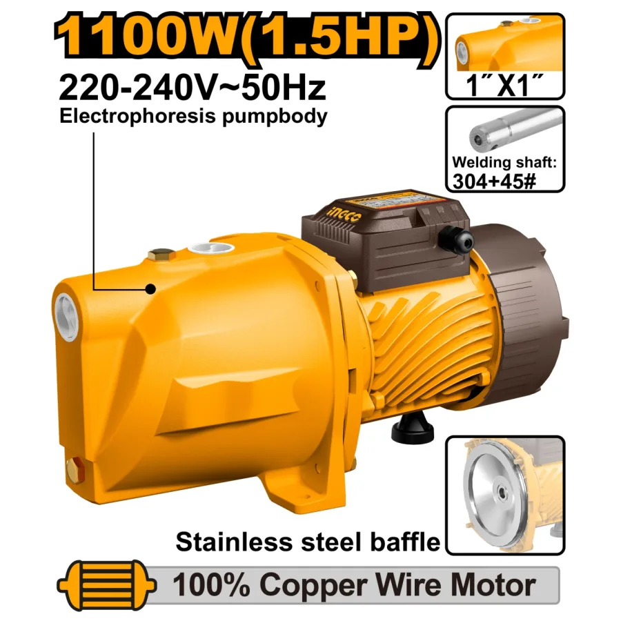 Pompa Apa Jet (Hidrofor) 1100W, 60m, 70L/min, motor cupru, INGCO JP110068