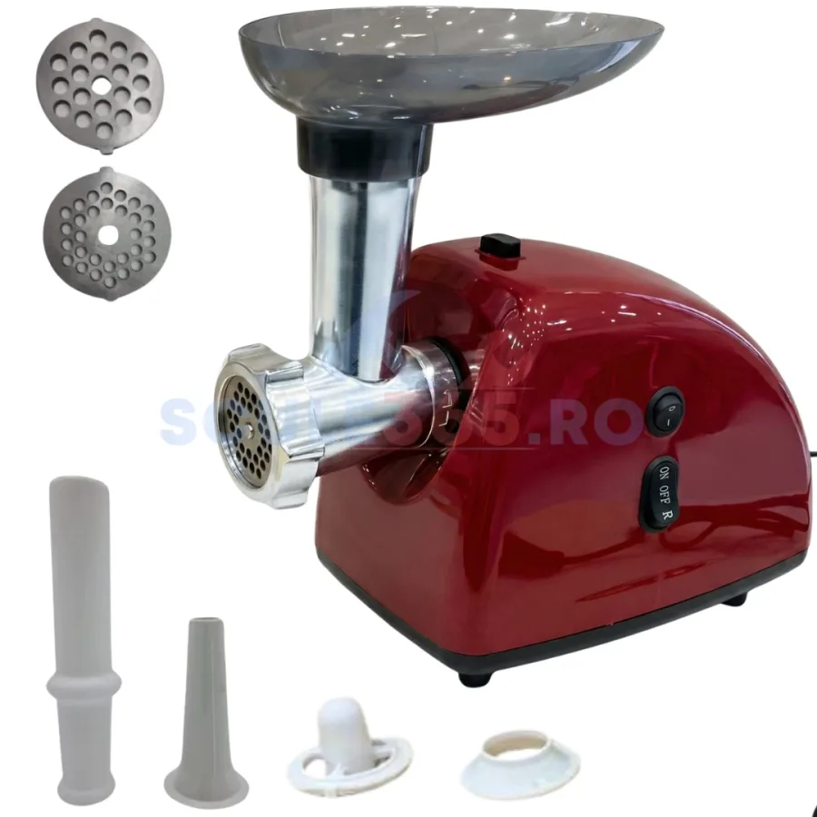 Masina tocat carne electrica 3500W, 1.2kg/min, 2 site inox, functie reverse, rosie, HOLZ Germany PROFESSIONAL CMP1796