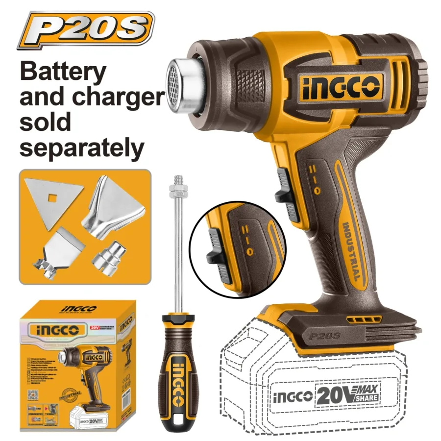 Pistol cu aer cald 20V, 300/550°C, 100/200 L/min, cu 4 accesorii – fara acumulator HGLI2006