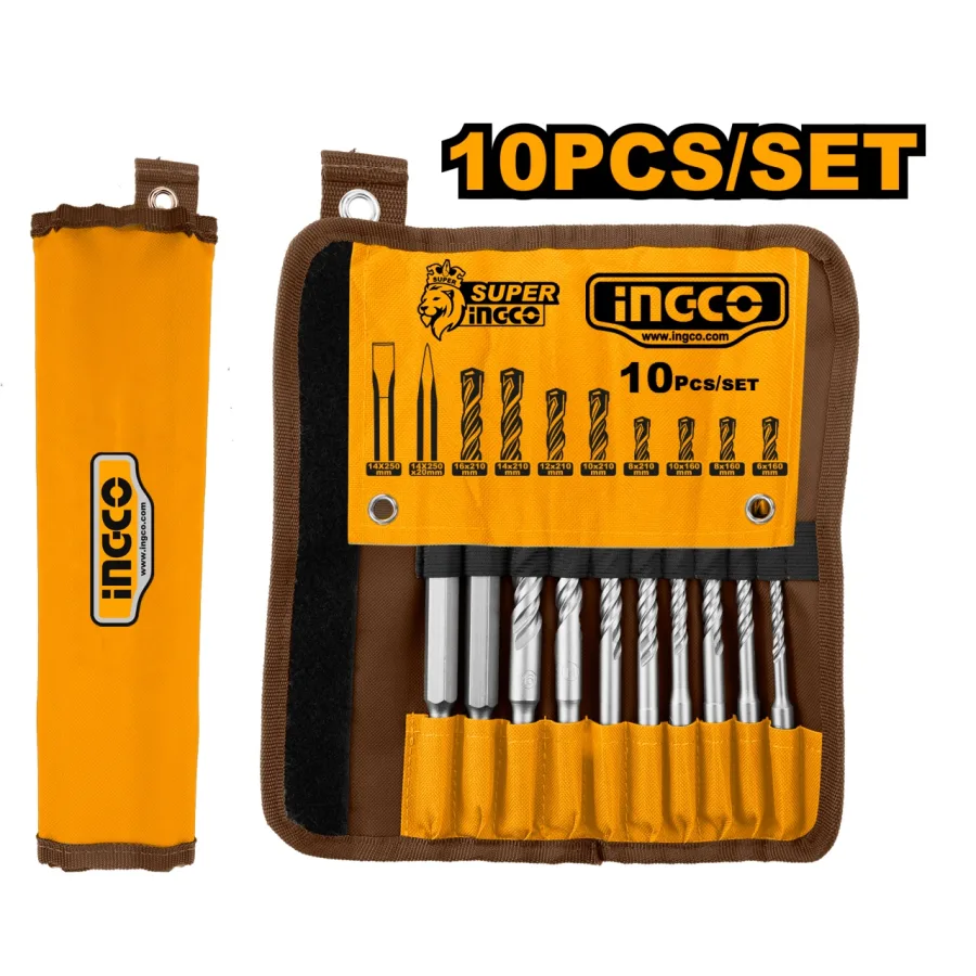 Set Burghie SDS Plus 10buc Beton + Dalti 6-16mm x 160-210mm AKD2101 – set burghie rotopercutor SDS Plus profesional