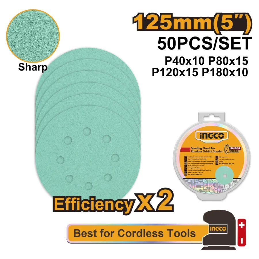 Smirghel Industrial 125mm AKRS125050 – Set 50 Buc, Granulatii P40/P80/P120/P180, Discuri Slefuire Profesionale pentru Lemn, Metal, Perete