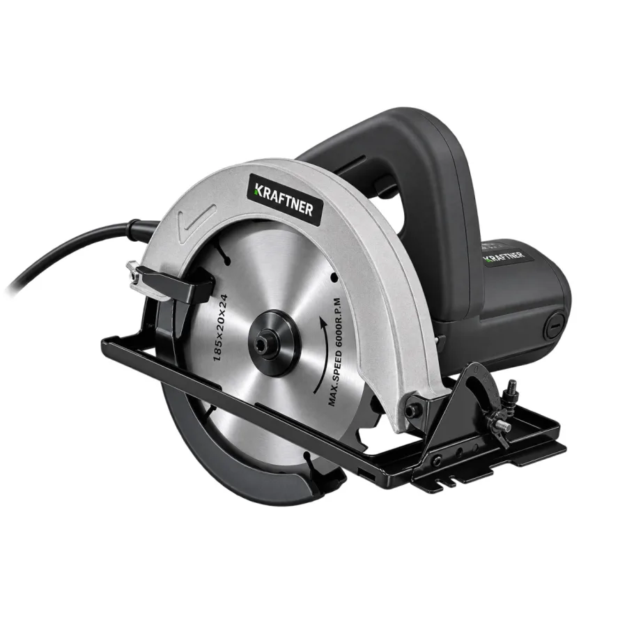 Fierastrau circular 1400W, 5300rot/min, disc 185mm, taiere 65mm la 90°, reglaj unghi 45°, sina de ghidare, KRAFTNER KF-1805